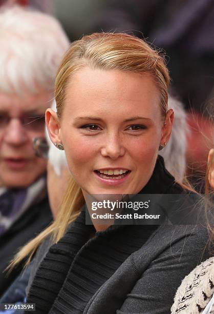 Sarah Harper, the girlfriend of Christopher Lane looks on during the Chris Lane Memorial Game at the Essendon Baseball Club on August 25, 2013 in...