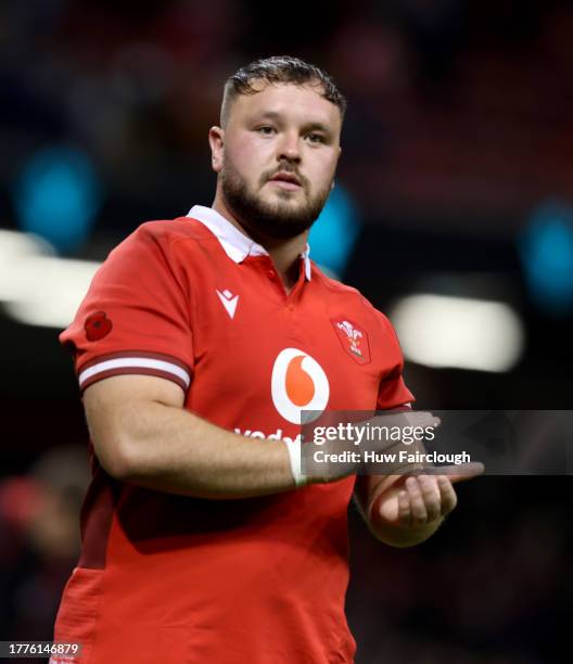 Nicky Smith of Wales applauds the crowd following the International match between Wales and Barbarians at Principality Stadium on November 04, 2023...