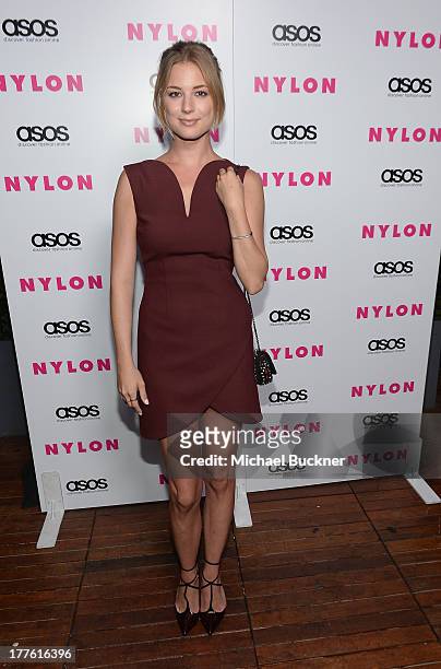 Actress Emily VanCamp attends the NYLON September Issue Party hosted by NYLON, ASOS and Emily VanCamp at The Redbury Hotel on August 24, 2013 in...