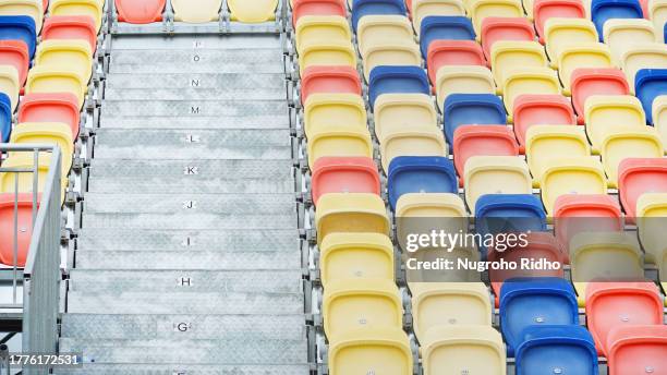 colorful minimalist satisfying tribune seats in racer circuit - tribune tower stock pictures, royalty-free photos & images