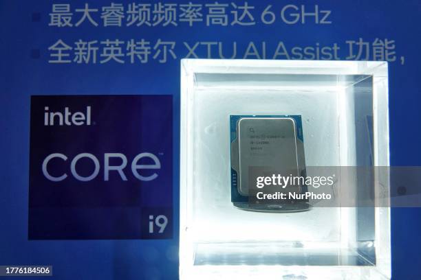 An Intel Core i9-9900K processor on display at the 6th CIIE in Shanghai, China, November 8, 2023.