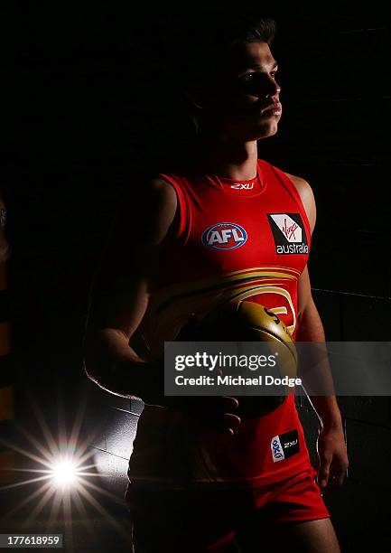 Jaeger O'Meara of the Suns walks out to the ground during the round 22 AFL match between the St Kilda Saints and the Gold Coast Suns at Etihad...