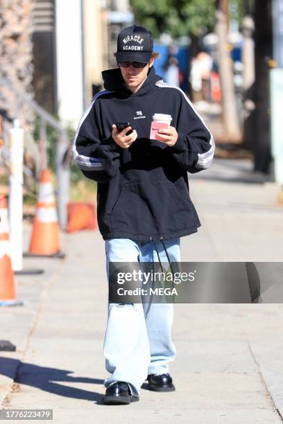 Justin Bieber is seen out and about on November 11, 2023 in Los Angeles, California.