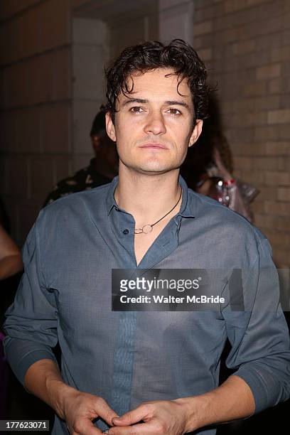 Orlando Bloom greeting fans with PR Agent Michael Hartman at the stage door after the First Performance of "Romeo And Juliet" On Broadway at the...