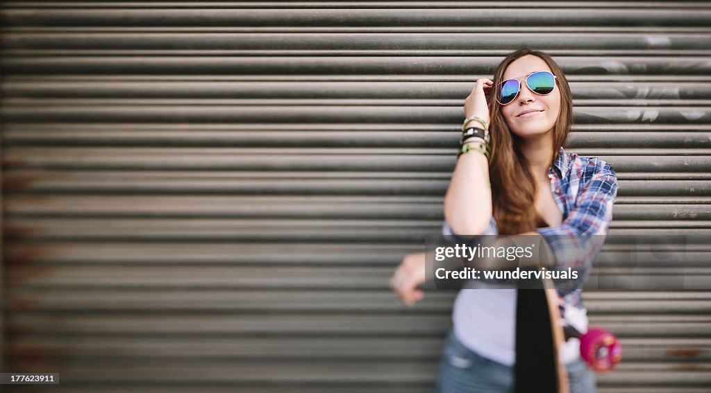 Cool hipster girl with copy space