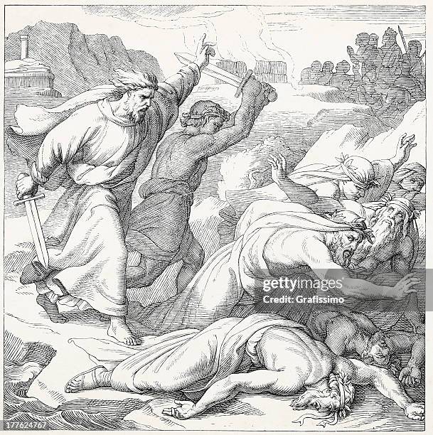 elijah killing prophets of baal - gods baal stock illustrations