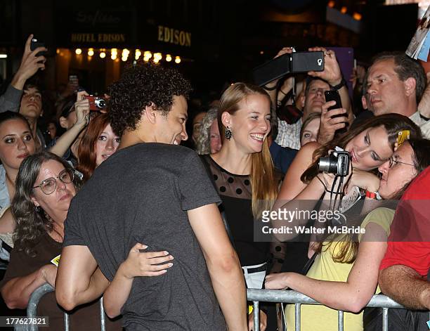 Justin Guarini greeting fans at the stage door after the First Performance of "Romeo And Juliet" On Broadway at the Richard Rodgers Theatre on August...