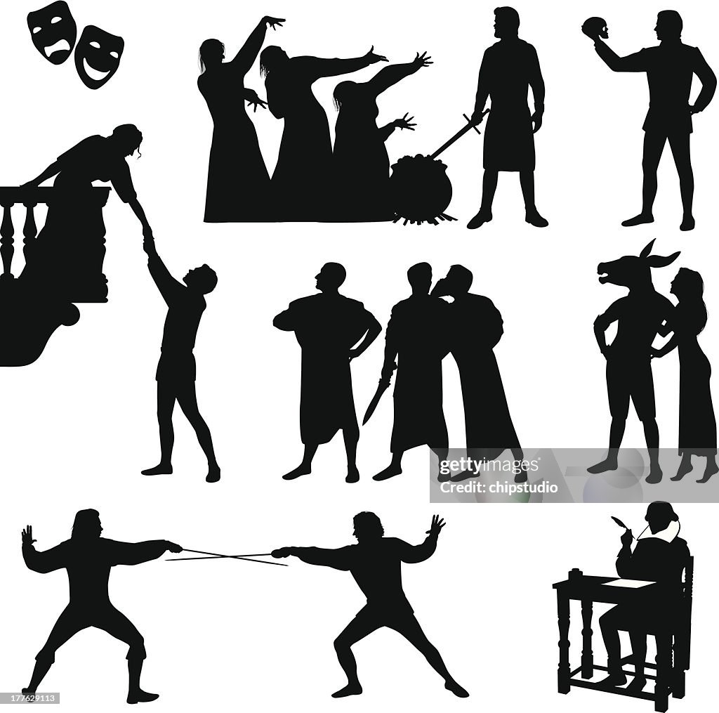 Black silhouettes of Shakespeare characters