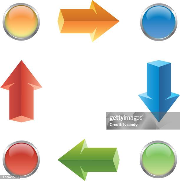 four steps arrow and button - glass staircase stock illustrations