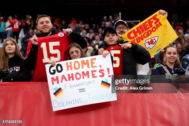 Kansas City Chiefs fans show their support prior to the NFL match between Miami Dolphins and Kansas City Chiefs at Deutsche Bank Park on November 05,...