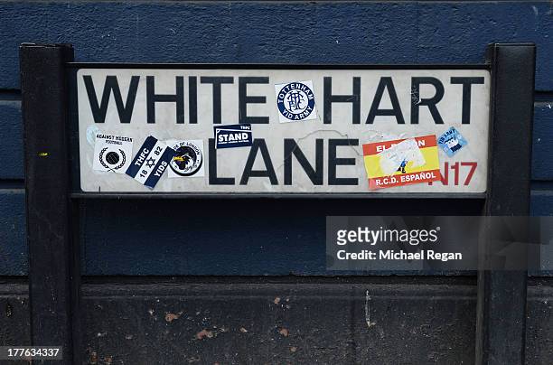 View of the street sign at White Hart Lane prior to kickoff during the Barclays Premier League match between Tottenham Hotspur and Swansea City at...