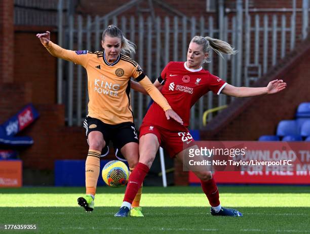 Gemma Bonner of Liverpool and Lena Petermann of Leicester City in action during the Barclays Women´s Super League match between Liverpool FC and...
