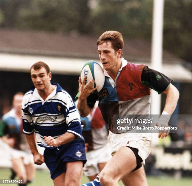 Will Greenwood of Harlequins on the attack during the Courage League National Division One match between Sale and Harlequins at Heywood Road on...