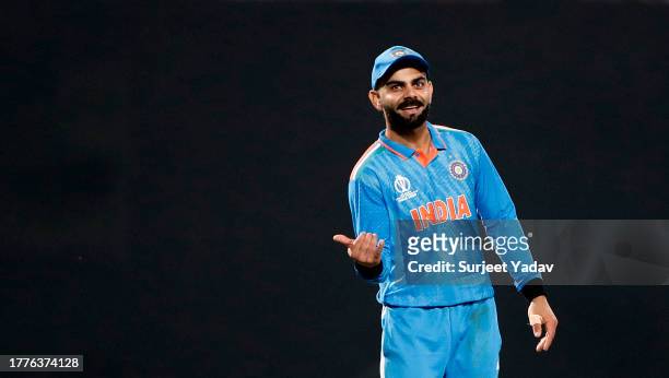 Virat Kohli of India looks on during the ICC Men's Cricket World Cup India 2023 between India and South Africa at Eden Gardens on November 05, 2023...