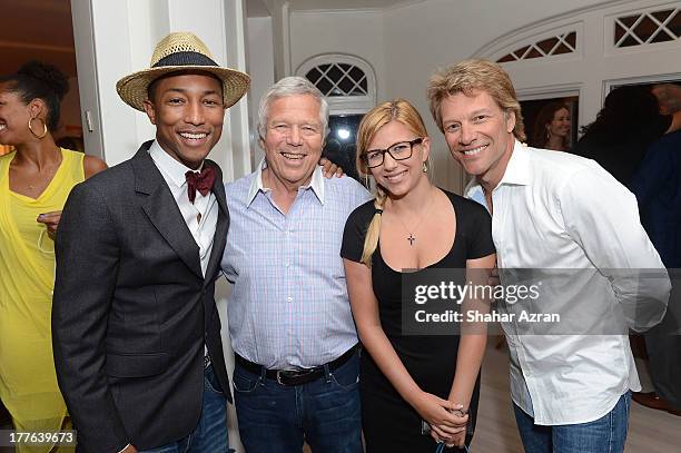 Pharrel, Robert Kraft, Stephanie Bon Jovi and Jon Bon Jovi attend 4th Annual Apollo In The Hamptons Benefit on August 24, 2013 in East Hampton, New...