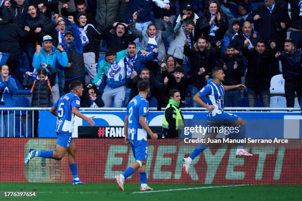 Aleksandar Sedlar of Deportivo Alaves celebrates after scoring goal during the LaLiga EA Sports match between Deportivo Alaves and UD Almeria at...