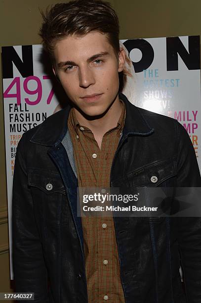 Actor Nolan Gerard Funk attends the NYLON September Issue Party hosted by NYLON, ASOS and Emily VanCamp at The Redbury Hotel on August 24, 2013 in...