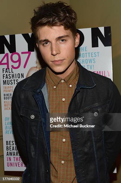 Actor Nolan Gerard Funk attends the NYLON September Issue Party hosted by NYLON, ASOS and Emily VanCamp at The Redbury Hotel on August 24, 2013 in...