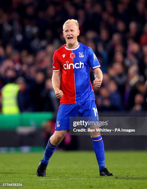 Crystal Palace's Will Hughes celebrates after team-mate Odsonne Edouard scores their side's second goal of the game during the Premier League match...