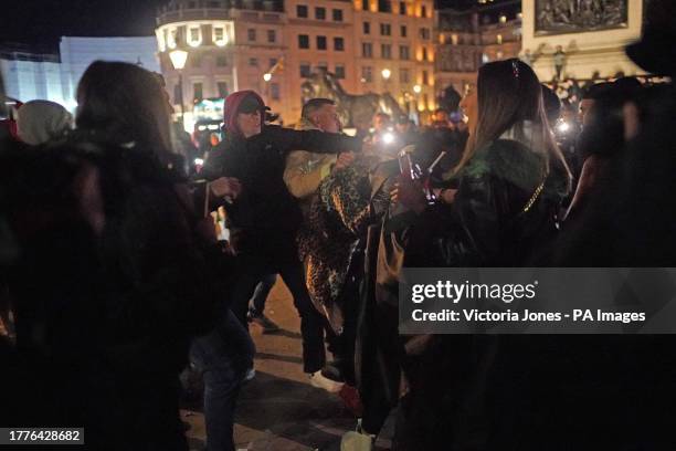 Counter-protesters and pro-Palestinian protesters in Trafalgar Square in central London, after a pro-Palestinian protest march which was taking place...