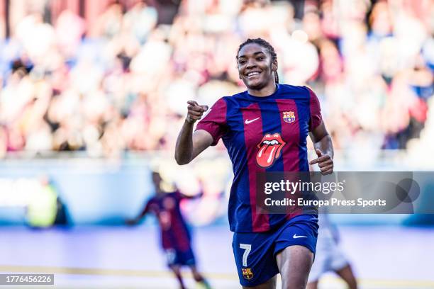 Salma Paralluelo of Fc Barcelona Femenino celebrates a goal during the Spanish league, Liga F, football match played between Fc Barcelona and Sevilla...