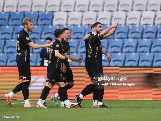 Tolga Cigerci of MKE Ankaragucu scores his team's third goal during the Turkish Super League match between Istanbul Basaksehir and MKE Ankaragucu on...