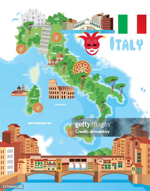 italy travel maps and ponte vecchio bridge - vecchio 幅插畫檔、美工圖案、卡通及圖標