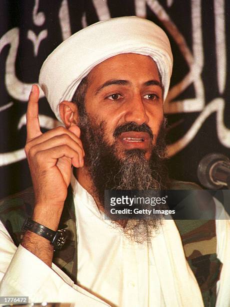 Suspected terrorist leader Osama bin Laden addresses a news conference May 26, 1998 in Afghanistan. U.S. Secretary of State Colin Powell told the...