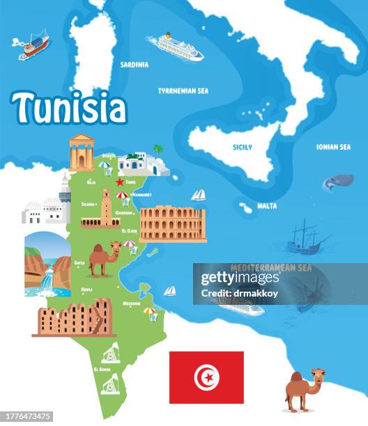 tunisia travel map - nafta stock illustrations