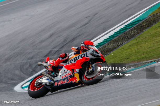 Spanish rider Marc Marquez of Repsol Honda Team in action in the Tissot Sprint race during the Petronas Grand Prix of Malaysia at Sepang...