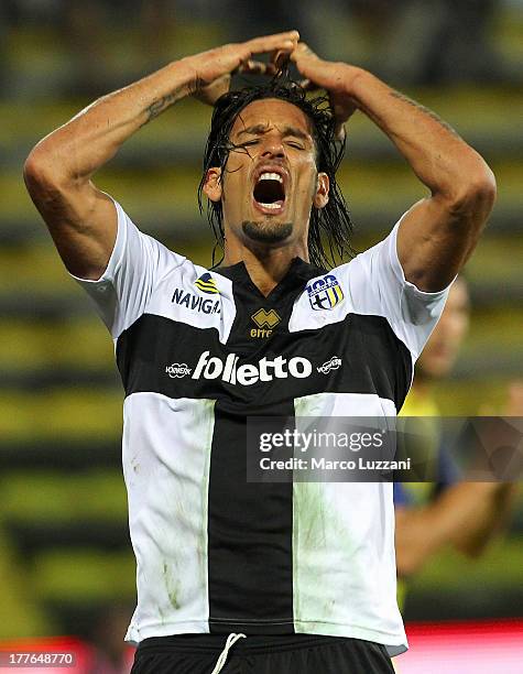 Amauri Carvalho De Oliveira of Parma FC shows his dejection during the Serie A match between Parma FC and AC Chievo Verona at Stadio Ennio Tardini on...