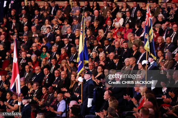 Members of different guards houses take part in "The Royal British Legion Festival of Remembrance" ceremony at Royal Albert Hall, in London, on...