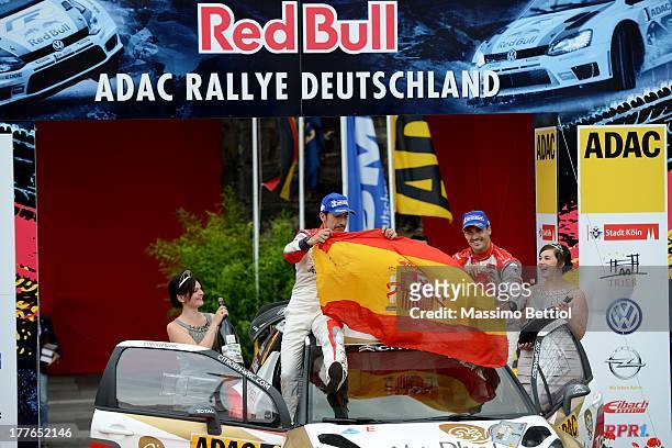 Daniel Sordo of Spain and Carlos Del Barrio of Spain celebrate their victory during Day Four of the WRC Germany on August 25, 2013 in Trier, Germany.