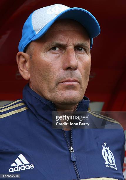 Elie Baup, coach of Marseille looks on during the French Ligue 1 match between Valenciennes FC and Olympique de Marseille OM at the Stade du Hainaut...