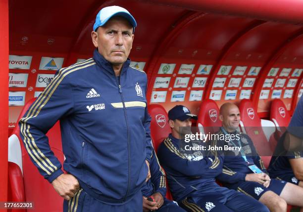 Elie Baup, coach of Marseille looks on during the French Ligue 1 match between Valenciennes FC and Olympique de Marseille OM at the Stade du Hainaut...