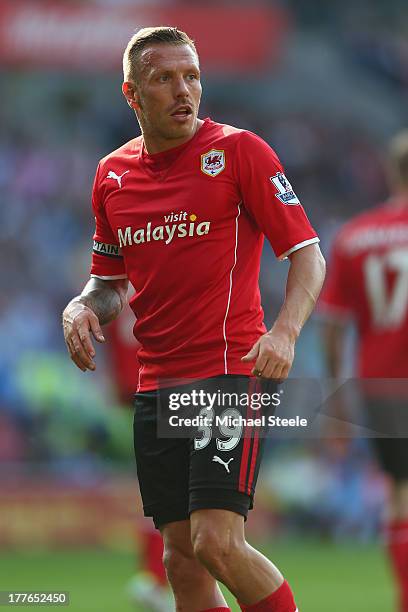 Craig Bellamy of Cardiff City during the Barclays Premier League match between Cardiff City and Manchester City at Cardiff City Stadium on August 25,...