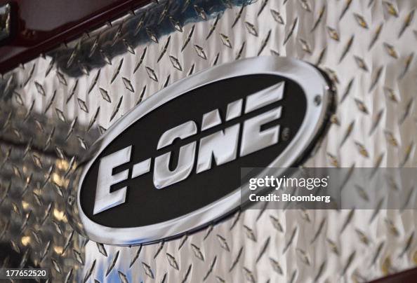 E2one An E-ONE Inc. logo sits on a completed truck at the E-ONE factory, on ...