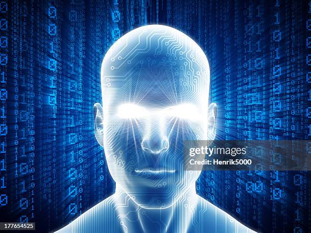 man with hi-tech cyber theme - cyborg eye stock pictures, royalty-free photos & images