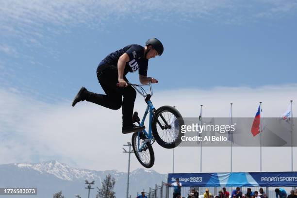 Hannah Roberts of Team United States competes on Women's BMX Freestyle Final at Parque Deportivo del Estadio Nacional on Day 16 of Santiago 2023 Pan...