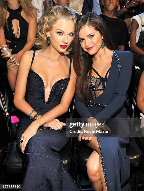 Taylor Swift and Selena Gomez attend the 2013 MTV Video Music Awards at the Barclays Center on August 25, 2013 in the Brooklyn borough of New York...