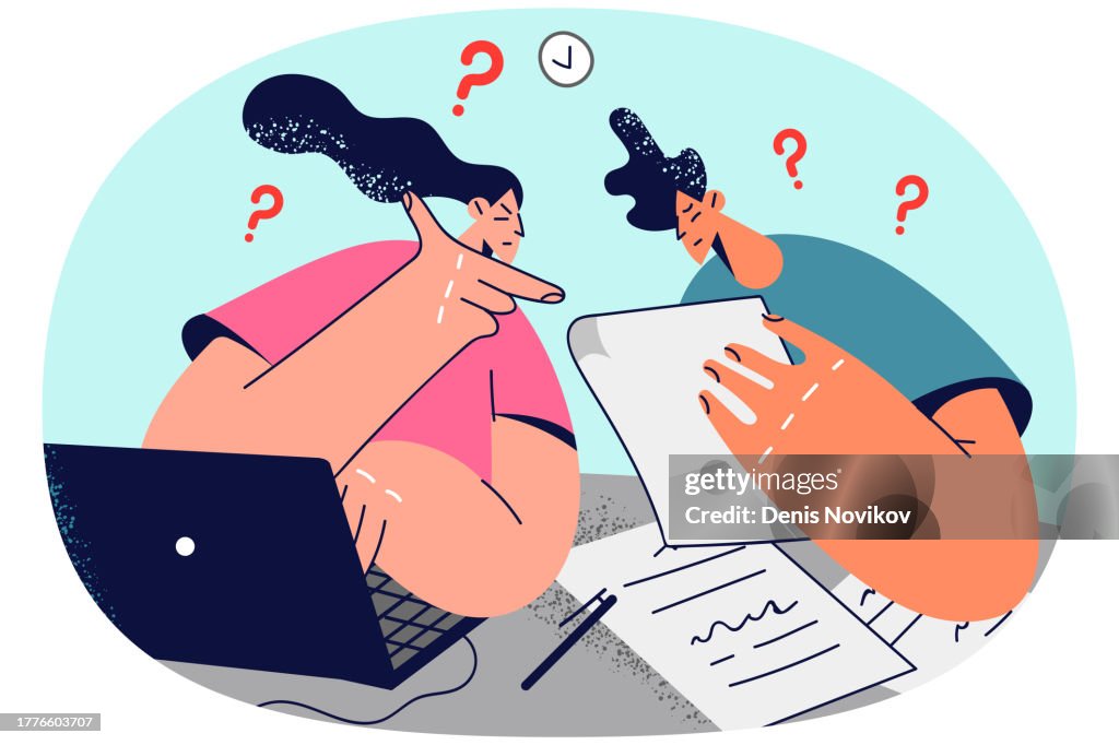 Confused Couple Manage Paperwork At Home High-Res Vector Graphic ...