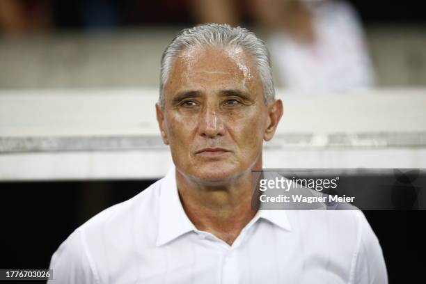 Tite coach of Flamengo looks on prior the match between Flamengo and Fluminense as part of Brasileirao 2023 at Maracana Stadium on November 11, 2023...
