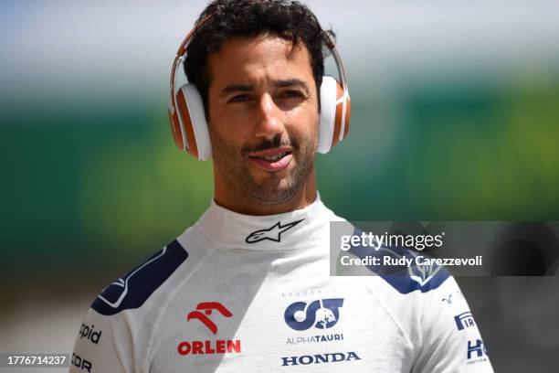 Daniel Ricciardo of Australia and Scuderia AlphaTauri prepares to drive prior to the F1 Grand Prix of Brazil at Autodromo Jose Carlos Pace on...