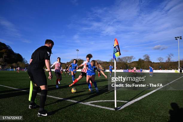 General view of the action during the Barclays FA Women's Championship match between Durham and Sunderland at Maiden Castle Sports Park on November...