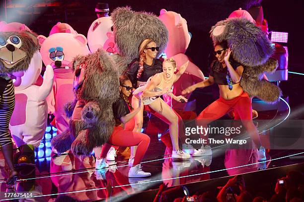 Miley Cyrus performs during the 2013 MTV Video Music Awards at the Barclays Center on August 25, 2013 in the Brooklyn borough of New York City.