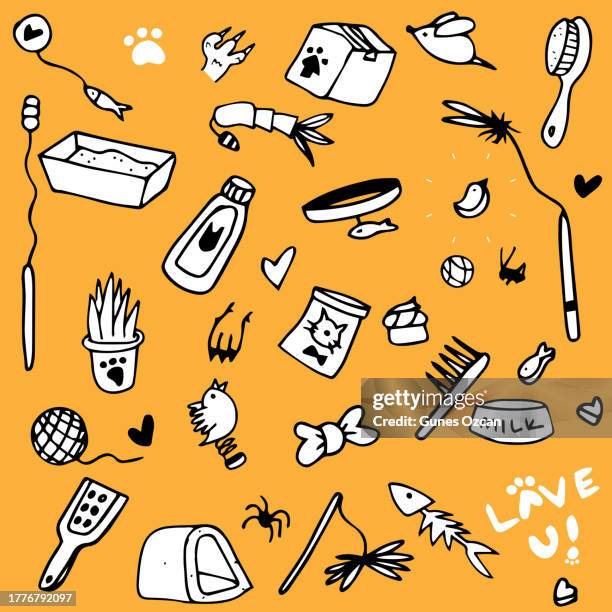 cute pet adoption needs doodle art - lovely cats kittens little things - cute kitty toys, food, items doodles - pet adoption - choosing - deciding - decisions - pet gotcha day - emotional support animal stock illustrations