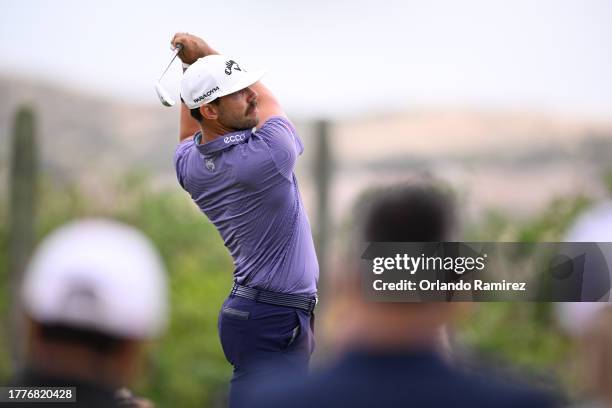Erik van Rooyen of South Africa hits a tee shot on the ninth hole during the final round of the World Wide Technology Championship at El Cardonal at...