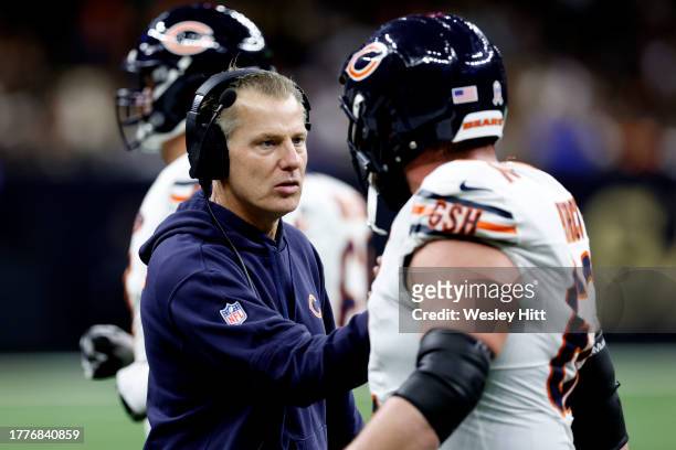 Head coach Matt Eberflus of the Chicago Bears reacts during the second half in the game against the New Orleans Saints at Caesars Superdome on...