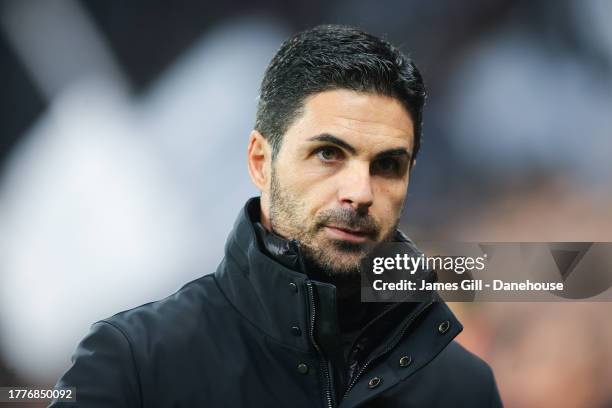 Mikel Arteta, manager of Arsenal, looks on during the Premier League match between Newcastle United and Arsenal FC at St. James Park on November 04,...