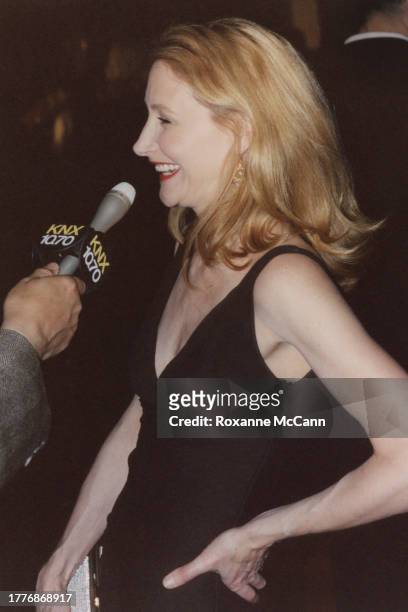 Patricia Clarkson is interviewed by KNX 1070 as she arrives at the 56th Annual Directors Guild of America Awards wearing a black sleeveless v-neck...